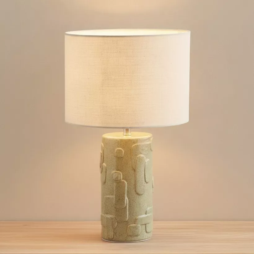 Amalfi Reactive Glazed Ceramic Table Lamp with Linen Shade - 50.5x30 cm - Image 3