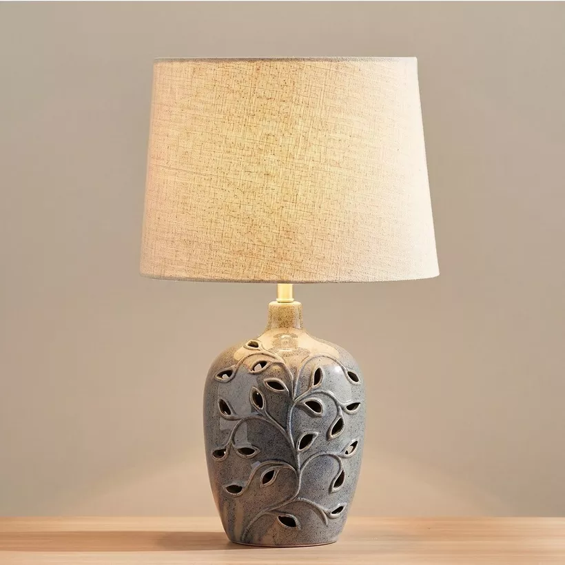 Amalfi Reactive Glazed Ceramic Table Lamp with Linen Shade - 55x35.5 cm - Image 3
