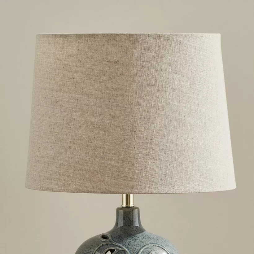 Amalfi Reactive Glazed Ceramic Table Lamp with Linen Shade - 55x35.5 cm - Image 4