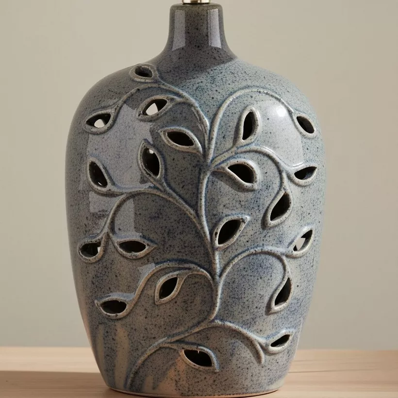 Amalfi Reactive Glazed Ceramic Table Lamp with Linen Shade - 55x35.5 cm - Image 5
