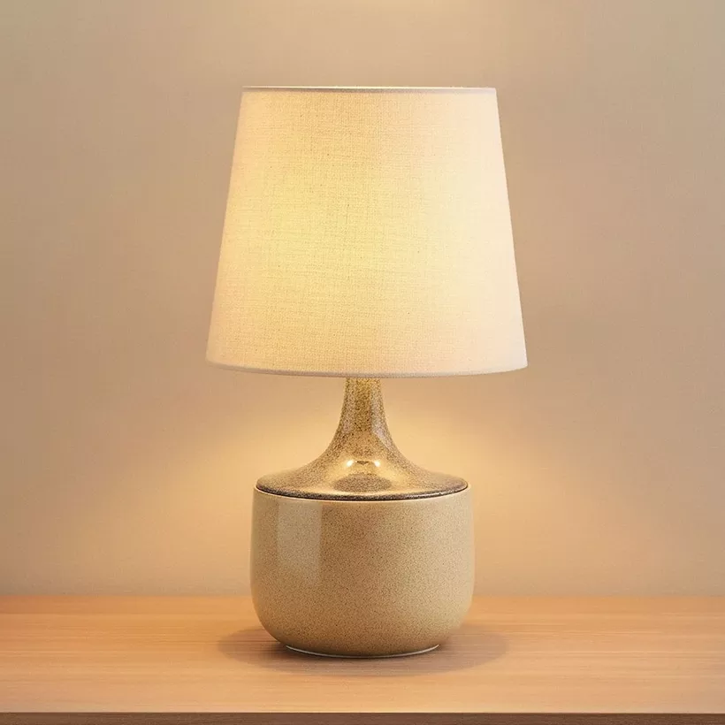 Amalfi Reactive Glazed Ceramic Table Lamp with Linen Shade - 47.5x28 cm - Image 3