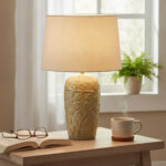 Amalfi Reactive Glazed Ceramic Table Lamp with Linen Shade - 59x38 cm