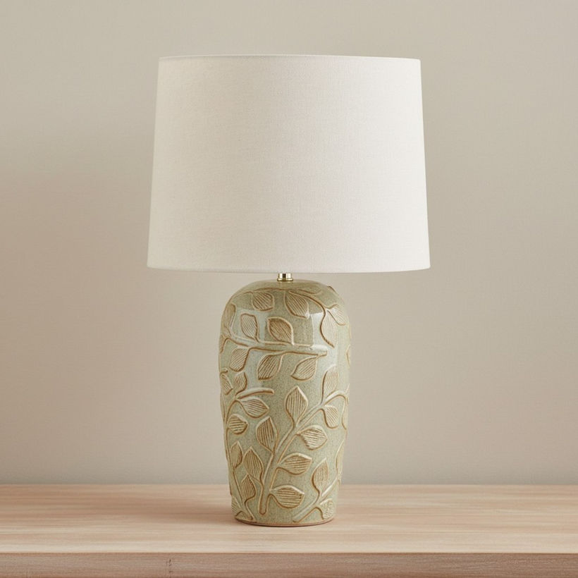 Amalfi Reactive Glazed Ceramic Table Lamp with Linen Shade - 59x38 cm - Image 3