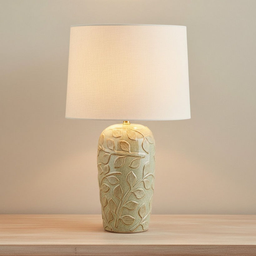 Amalfi Reactive Glazed Ceramic Table Lamp with Linen Shade - 59x38 cm - Image 4