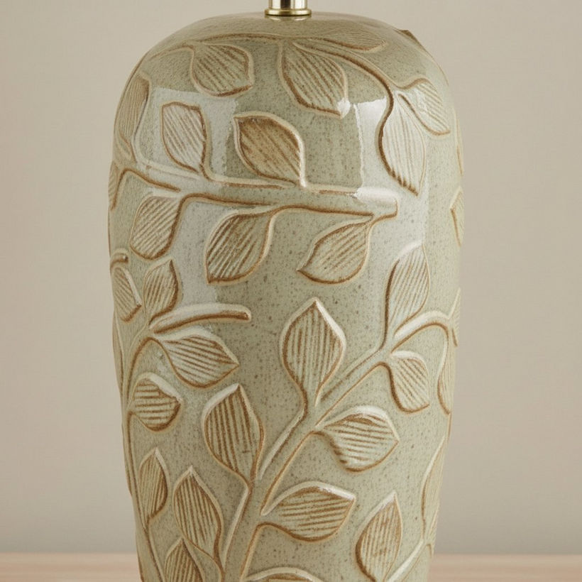 Amalfi Reactive Glazed Ceramic Table Lamp with Linen Shade - 59x38 cm - Image 6