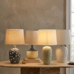 Amalfi Reactive Glazed Ceramic Table Lamp with Linen Shade - 62x40 cm