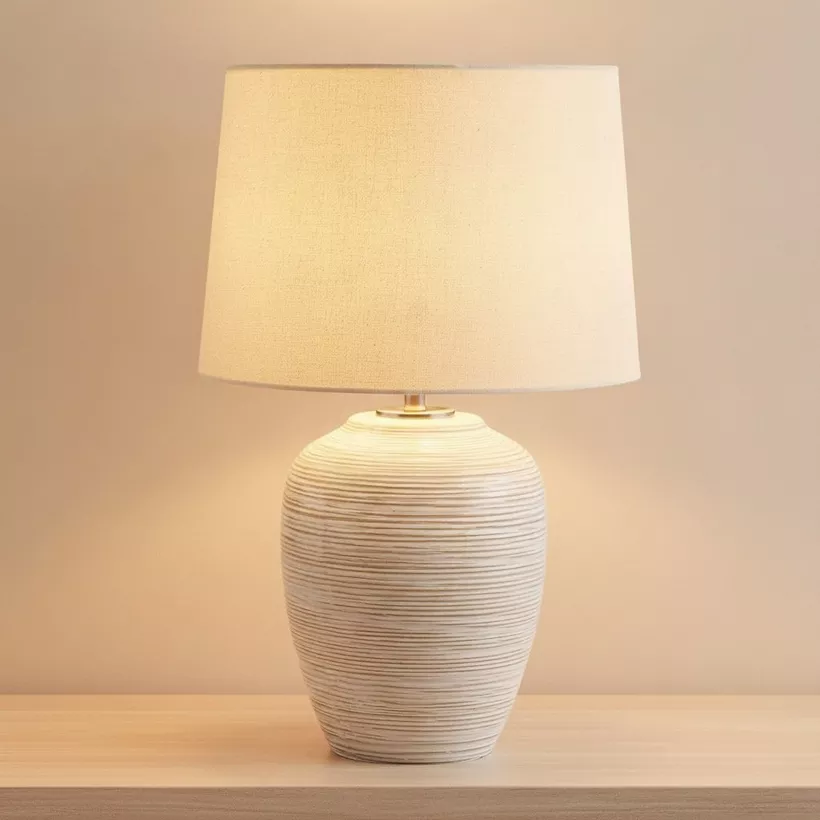 Amalfi Reactive Glazed Ceramic Table Lamp with Linen Shade - 62x40 cm - Image 3