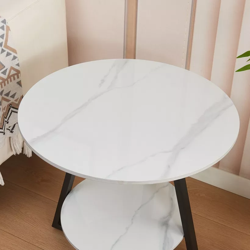 Movo-Shelly Sintered Stone Round End Table with Shelf - Image 3