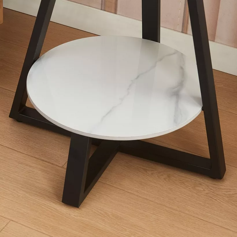 Movo-Shelly Sintered Stone Round End Table with Shelf - Image 4