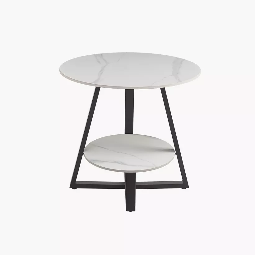 Movo-Shelly Sintered Stone Round End Table with Shelf - Image 5