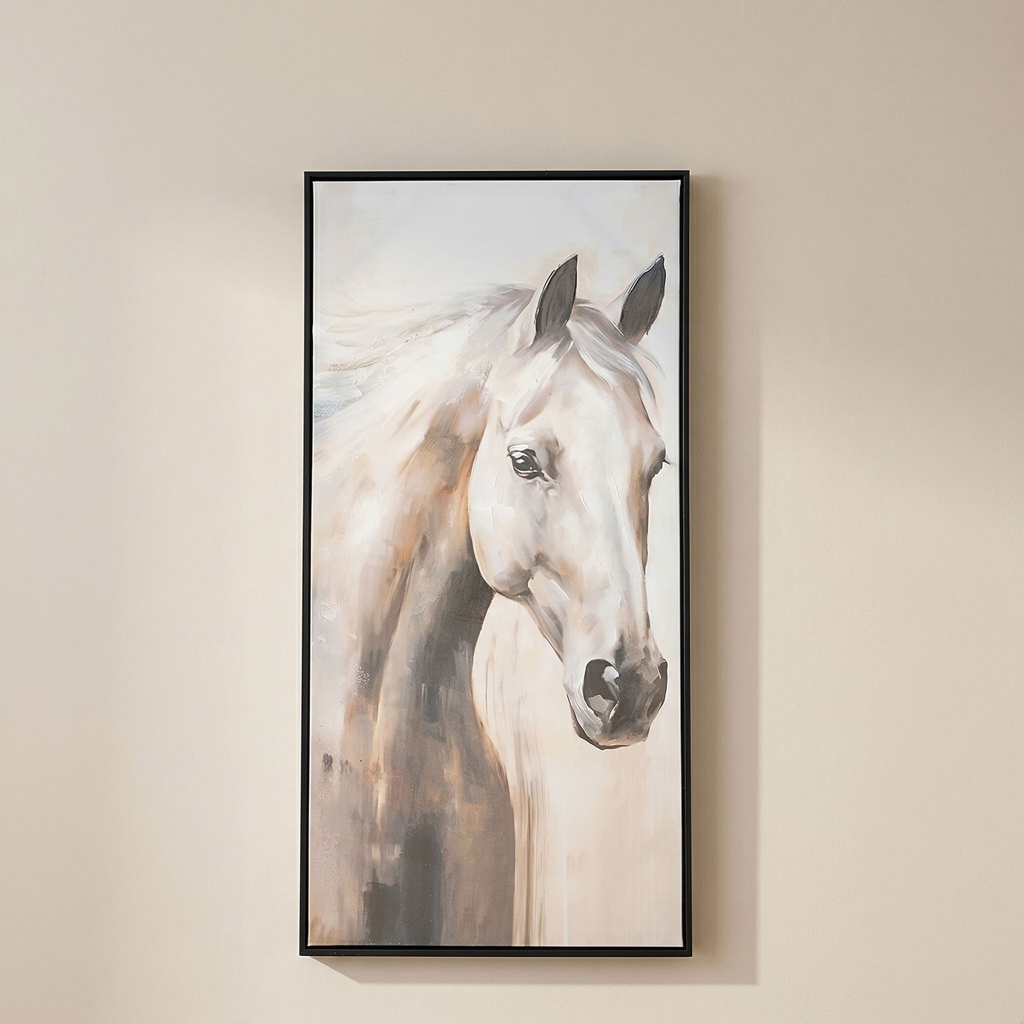Orson White Horse 60% Hand-Painted Framed Picture - 50x100 cm