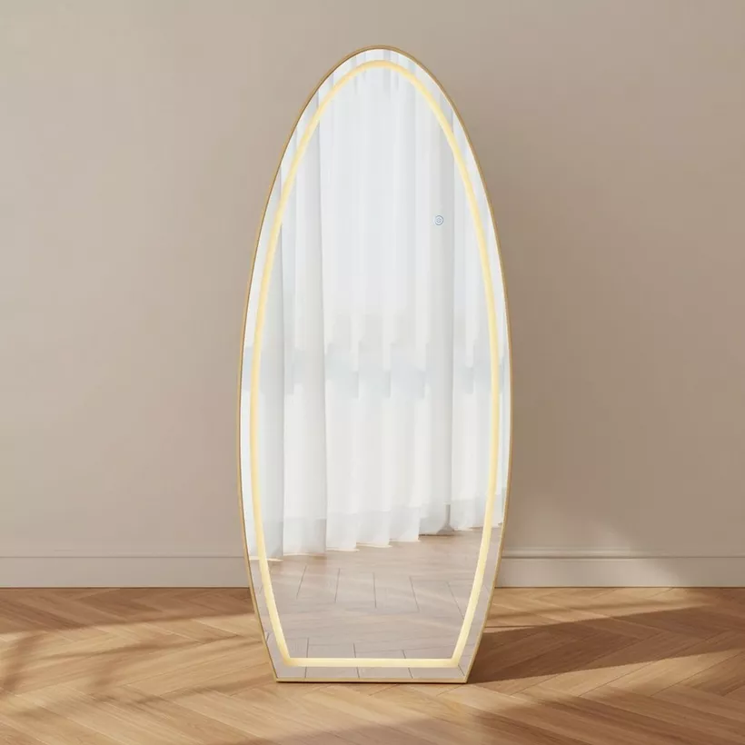 Reda Gilt LED Touch Switch 3 Light Colors Mirror with Stand - 70x160 cm - Image 3