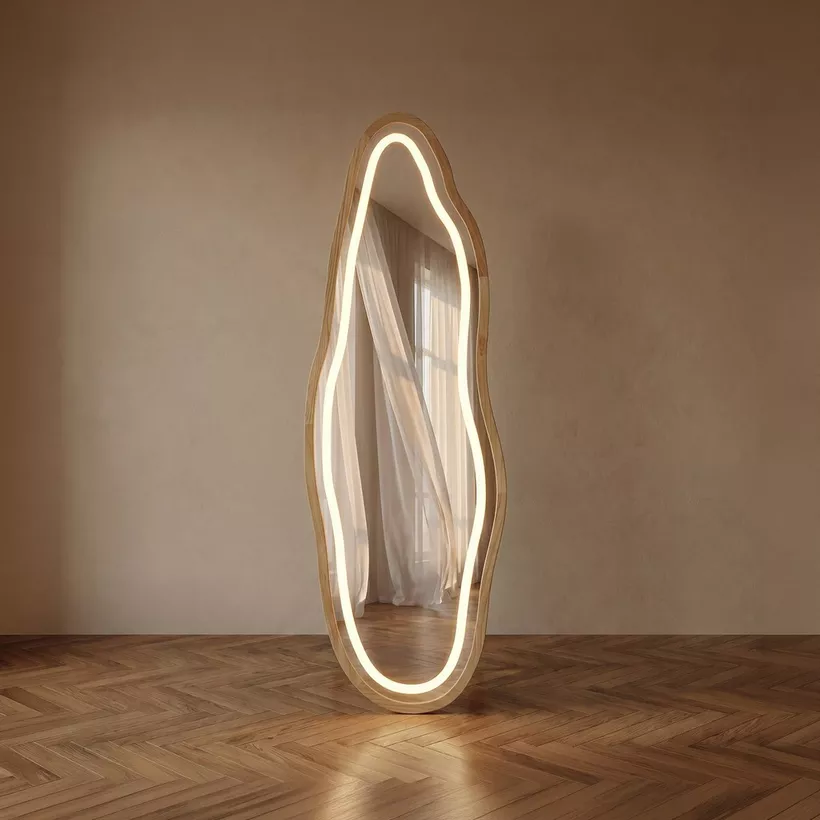 Reda Glit LED Pinewood Standing Mirror - 60x180 cm - Image 4