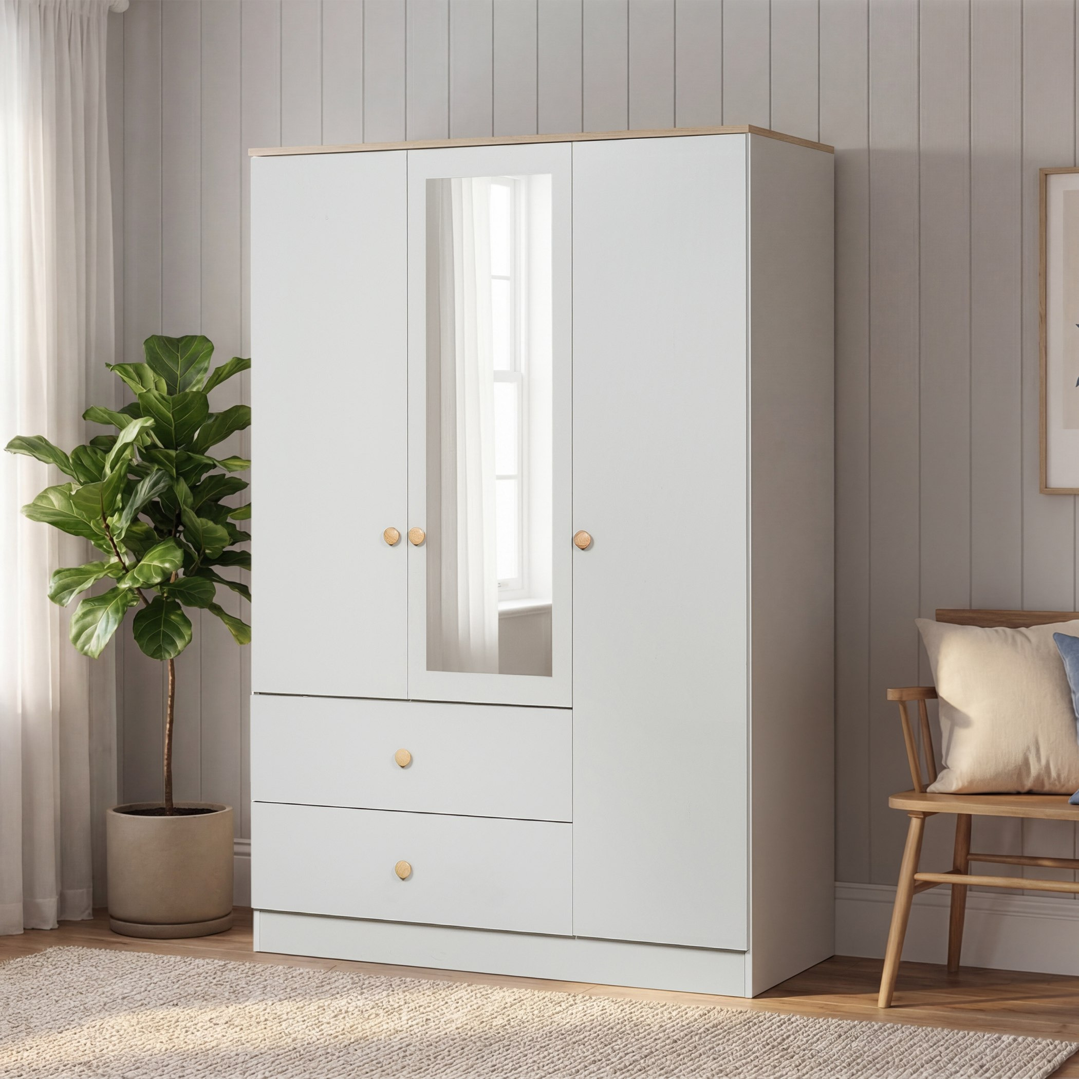 Movo Skara 3-Door Wardrobe with 2 Drawers