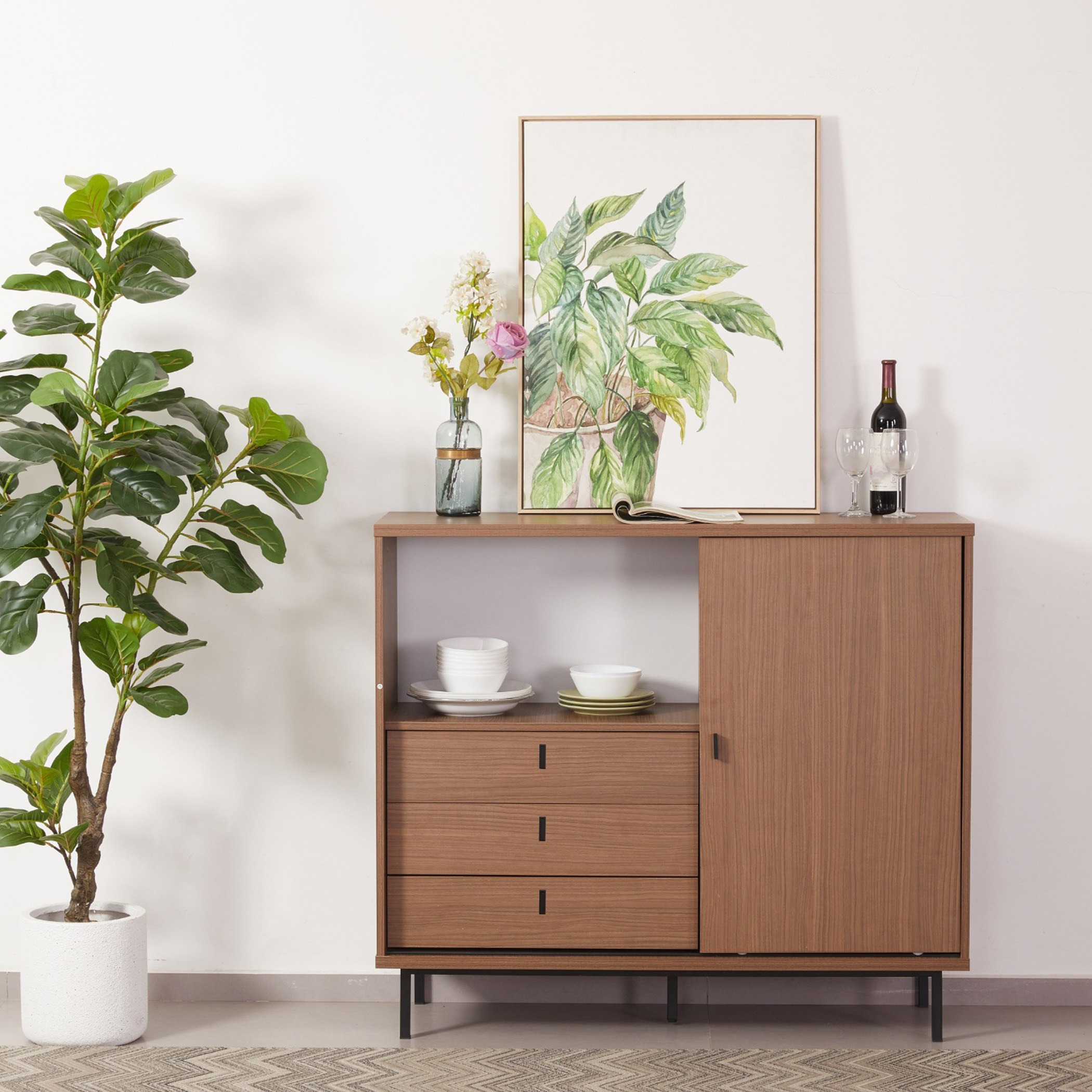 Wilson Sliding Door 3-Drawer Multipurpose Cabinet