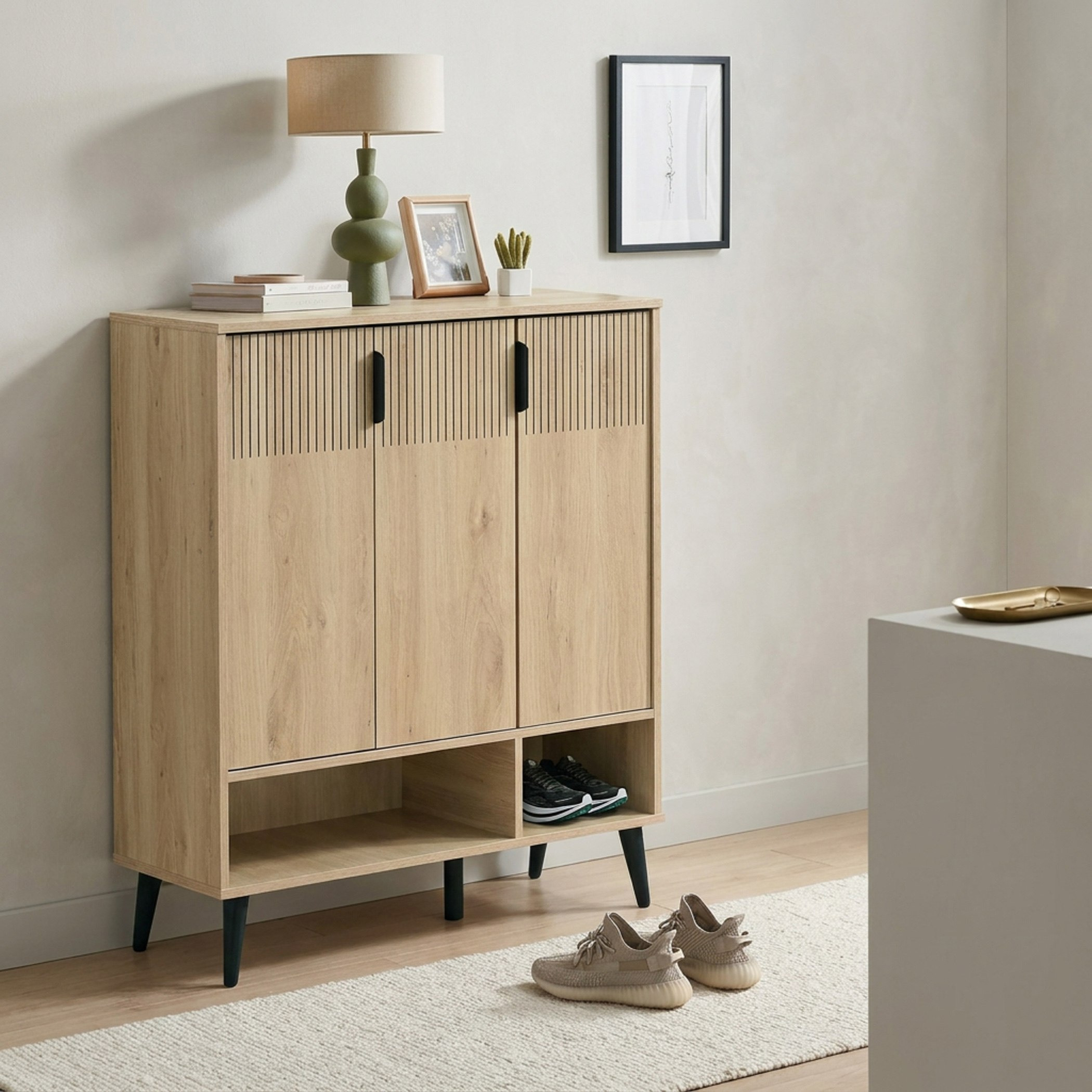 Movo Lasero 20-Pair Shoe Cabinet with 3 Doors and Open Shelf