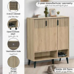 Movo Lasero 20-Pair Shoe Cabinet with 3 Doors and Open Shelf