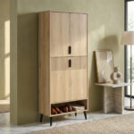 Movo Lasero 27-Pair Tall Shoe Cabinet with 4 Doors and Open Shelf
