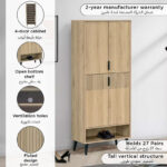 Movo Lasero 27-Pair Tall Shoe Cabinet with 4 Doors and Open Shelf