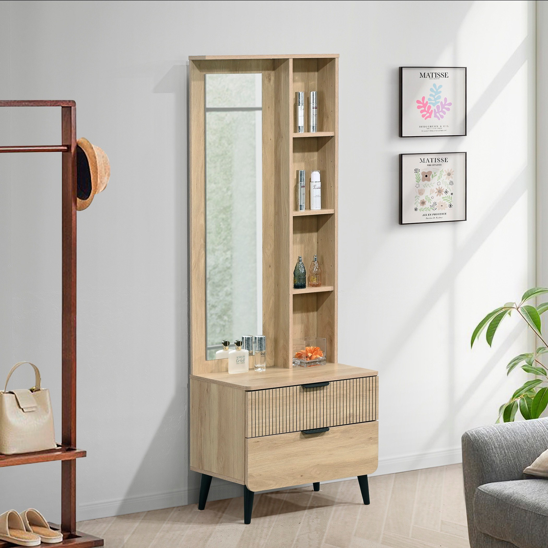 Movo Lasero 2-Drawer Dresser with 3 Open Shelf Storage