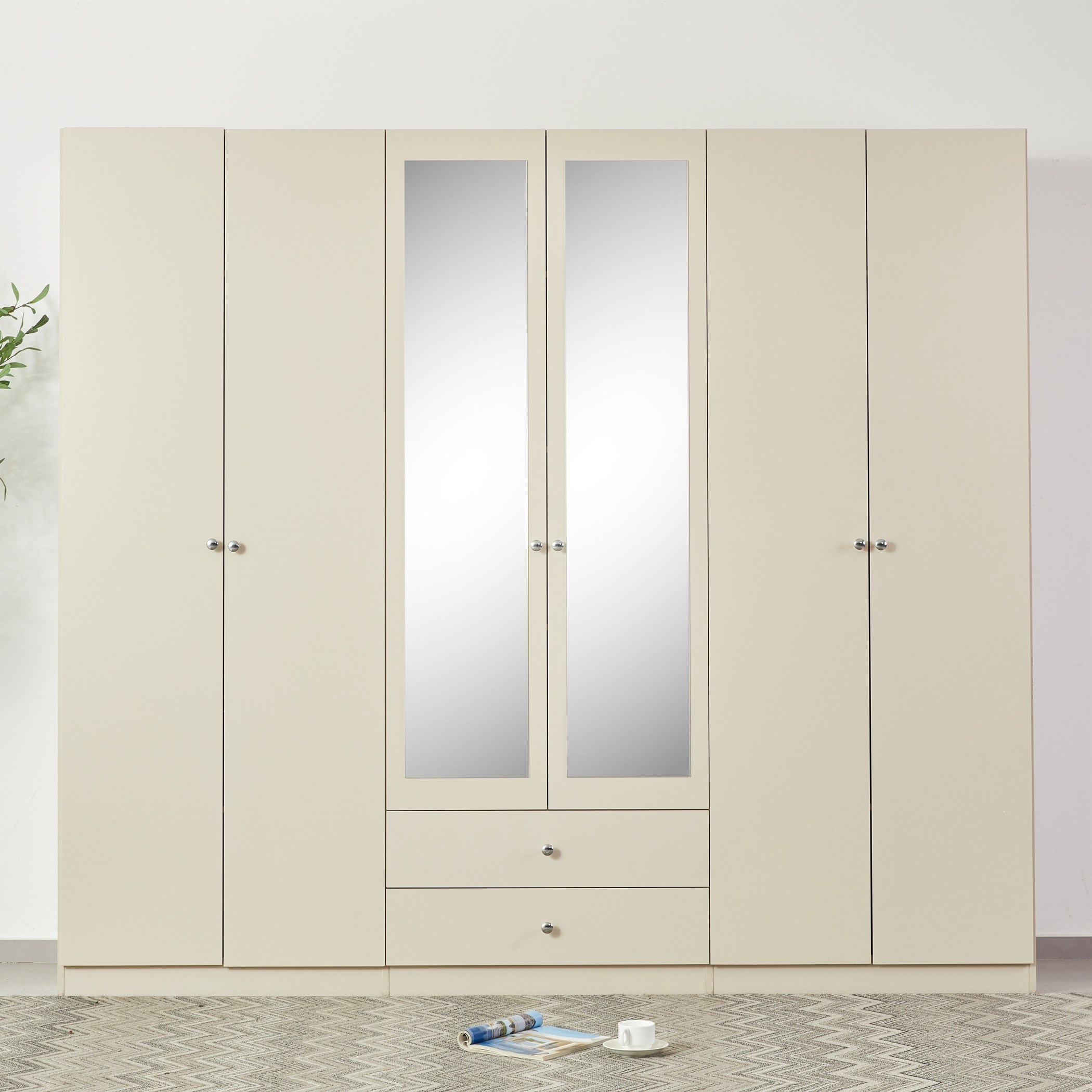 Andrea 6-Door Wardrobe with 2 Drawers and Mirrors