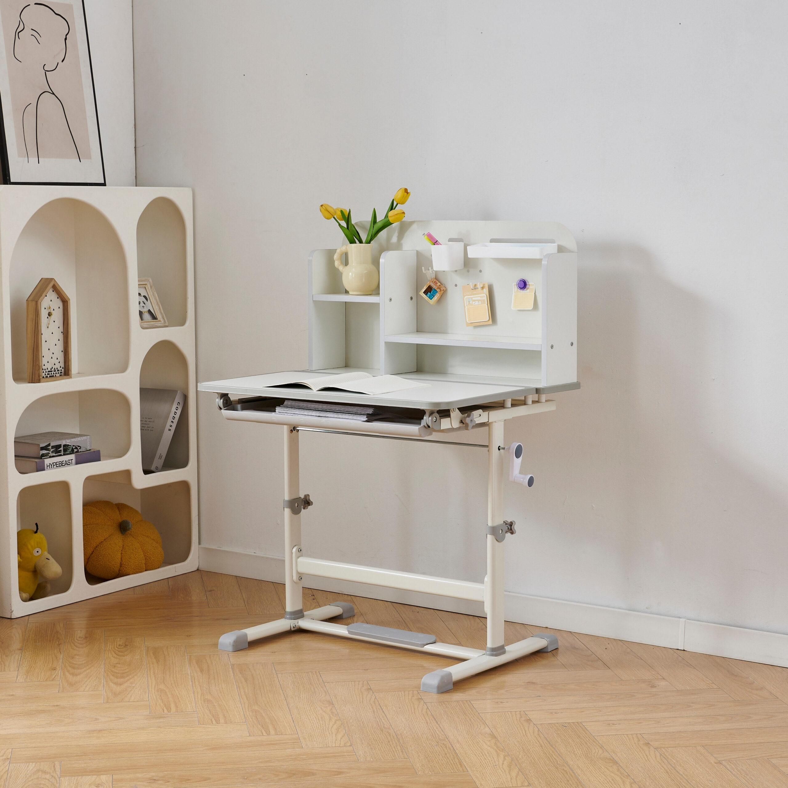 Miller Islet Height Adjustable Study Desk with Hutch