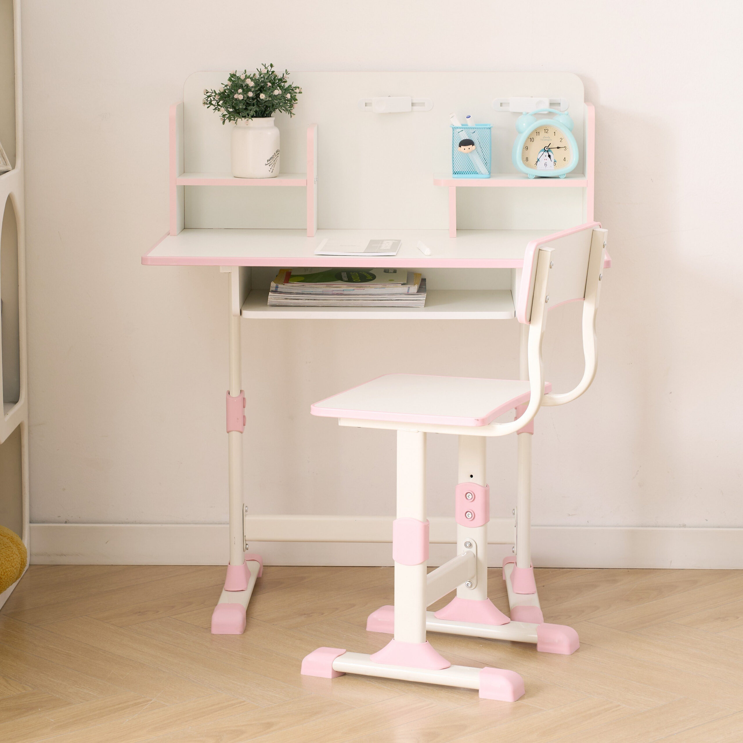 Movo Miller Aldon Height Adjustable Study Desk with Hutch and Chair Set