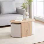 Movo-Loretto Coffee Table with 2 Upholstered Stool