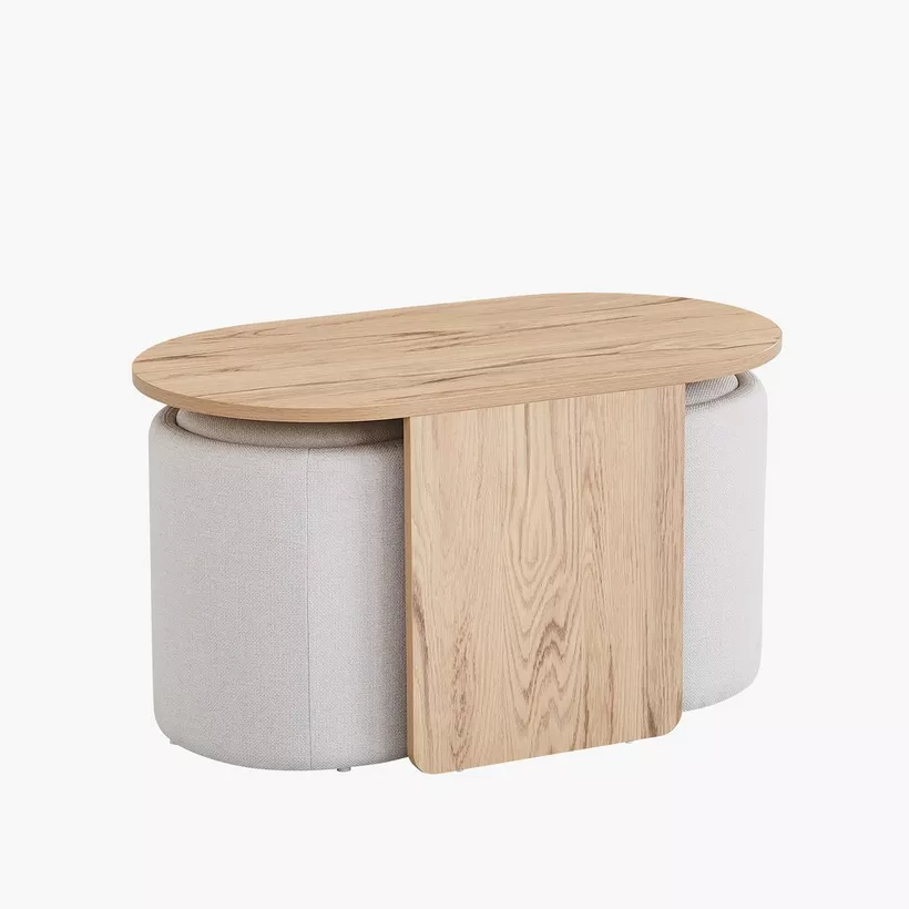 Movo-Loretto Coffee Table with 2 Upholstered Stool - Image 5