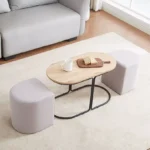 Movo-Liam Coffee Table with 2 Upholstered Stool