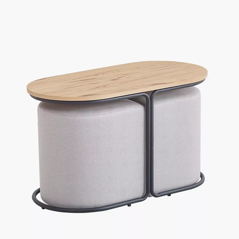 Movo-Liam Coffee Table with 2 Upholstered Stool - Image 7