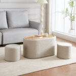 Movo-Alosno Coffee Table with 2 Upholstered Stool