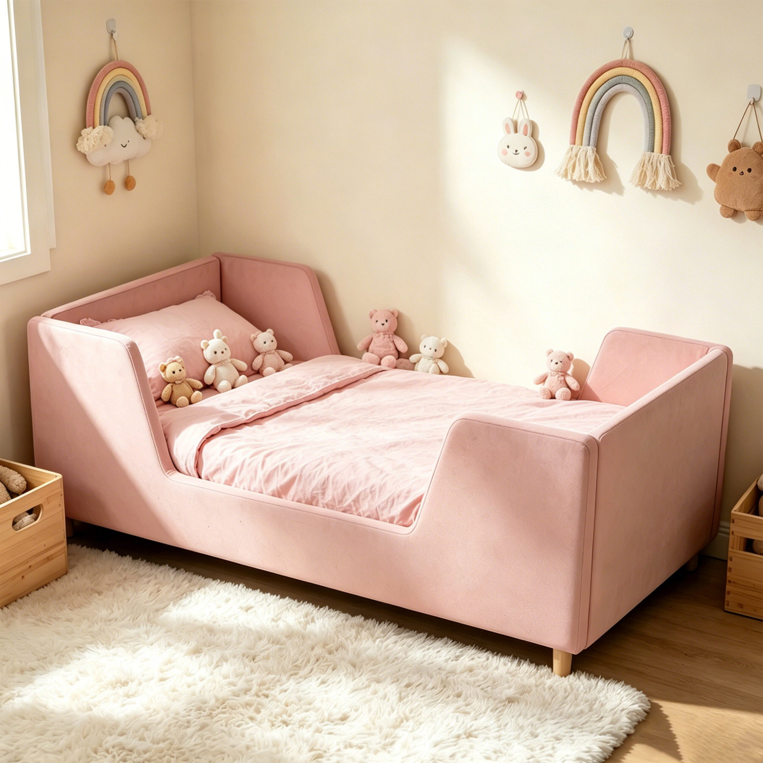 Ivory Juniper Upholstered Toddler Bed - 70x130 cm