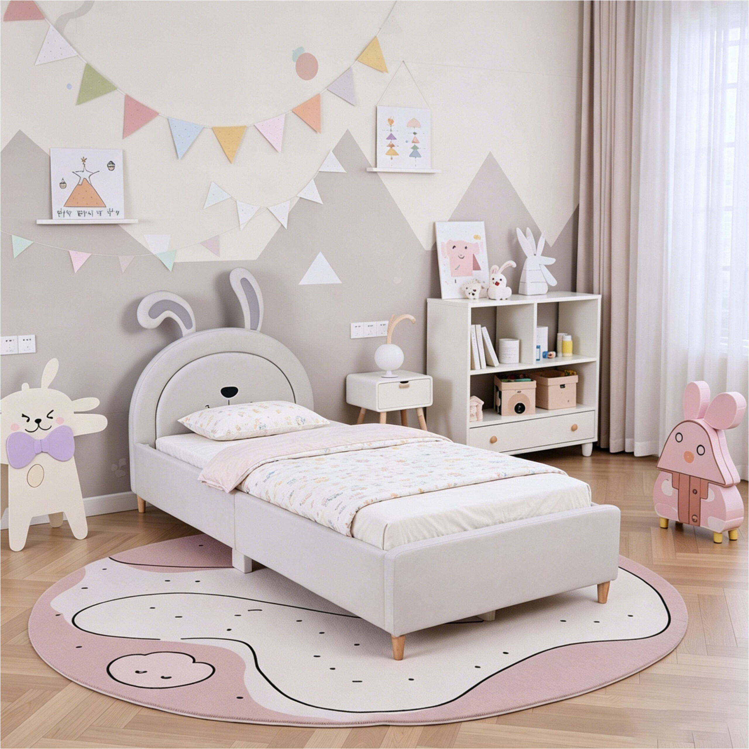 Ivory Skippy Smart Upholstered Single Bed - 90x200 cm