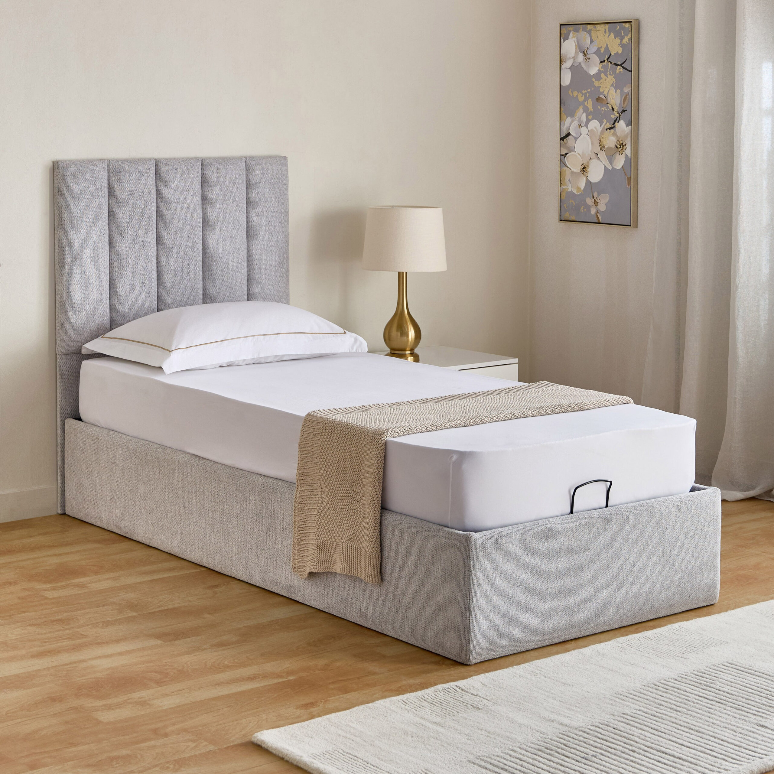 Movo-Bliss Upholstred Hydraulic Single Bed - 90x200 cm