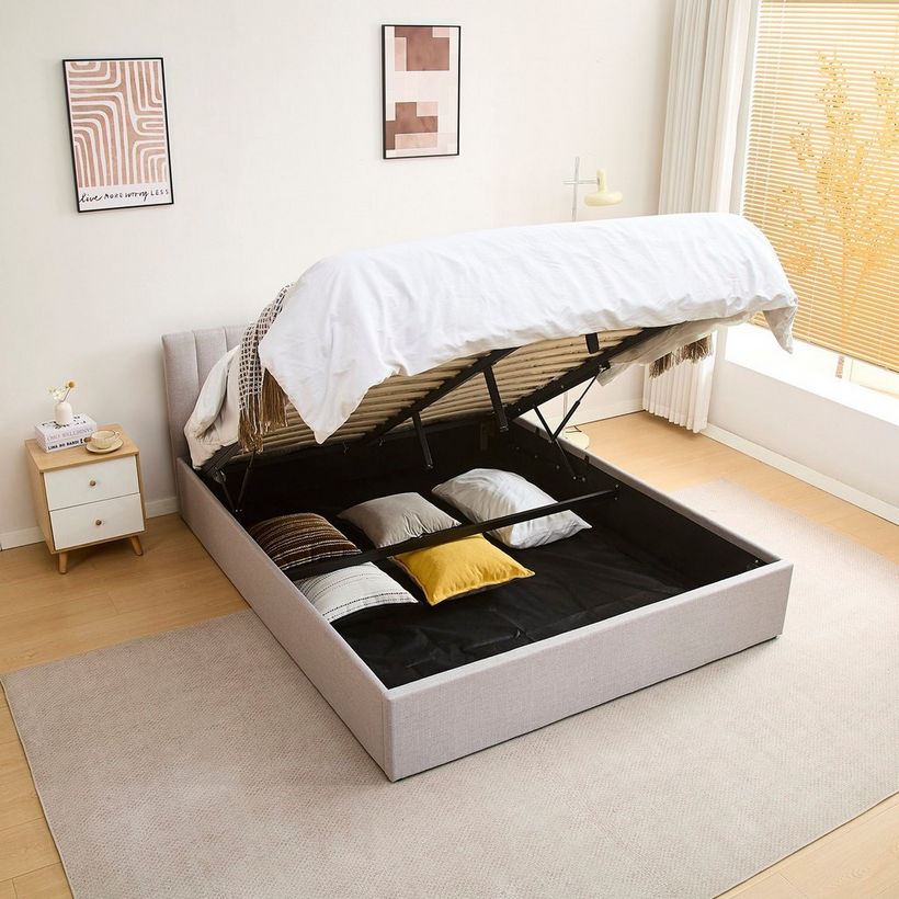 Movo Lasero Hydraulic Storage Upholstered Queen Bed - 160x200 cm - Image 3