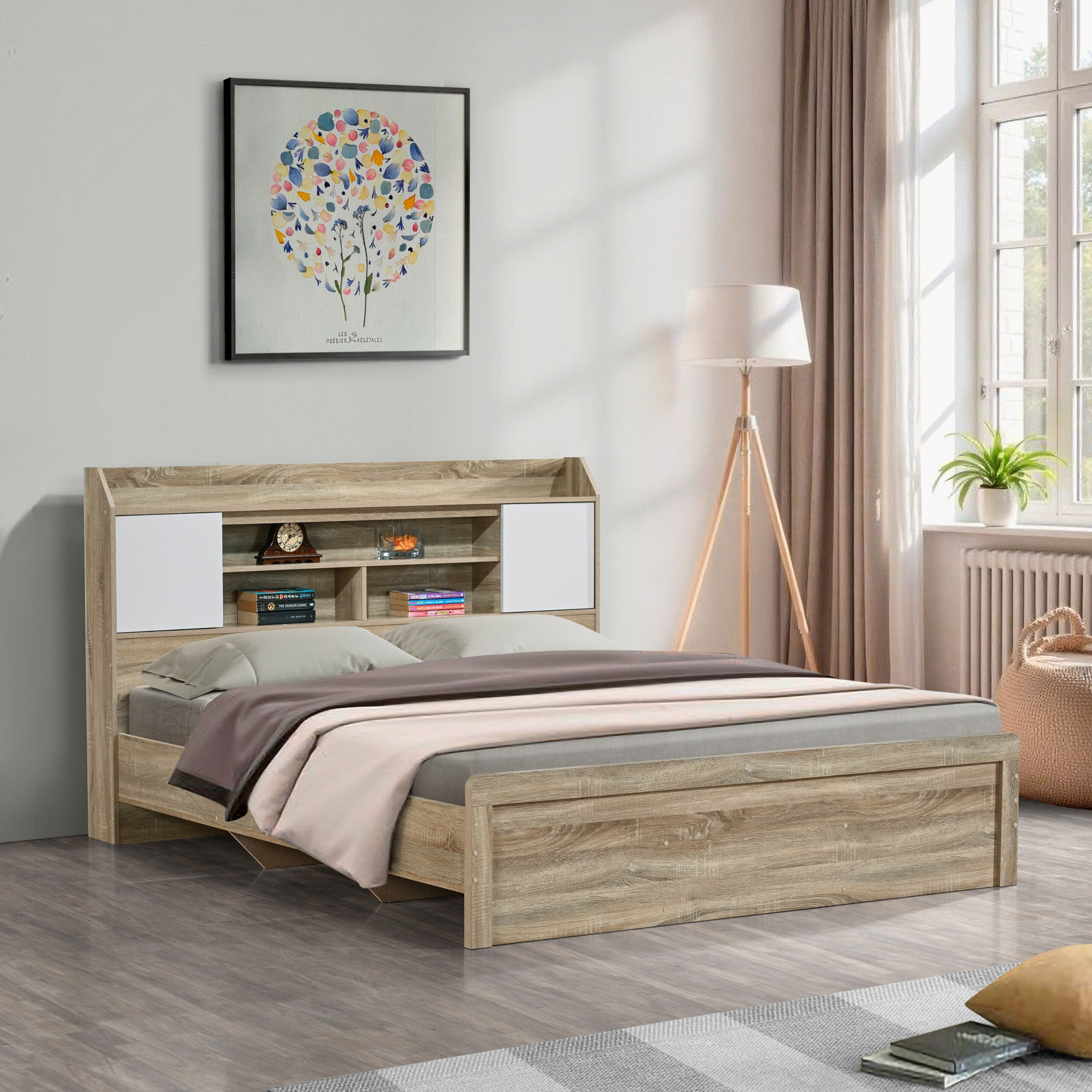 Movo Kulltorp Nexa Queen Bed with Door and Open Shelf Storage - 160x200 cm