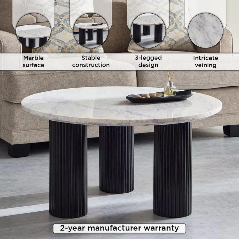 Cavon Darcy Nxt Genuine Marble Top Coffee Table with Solid Wood Base - Image 5