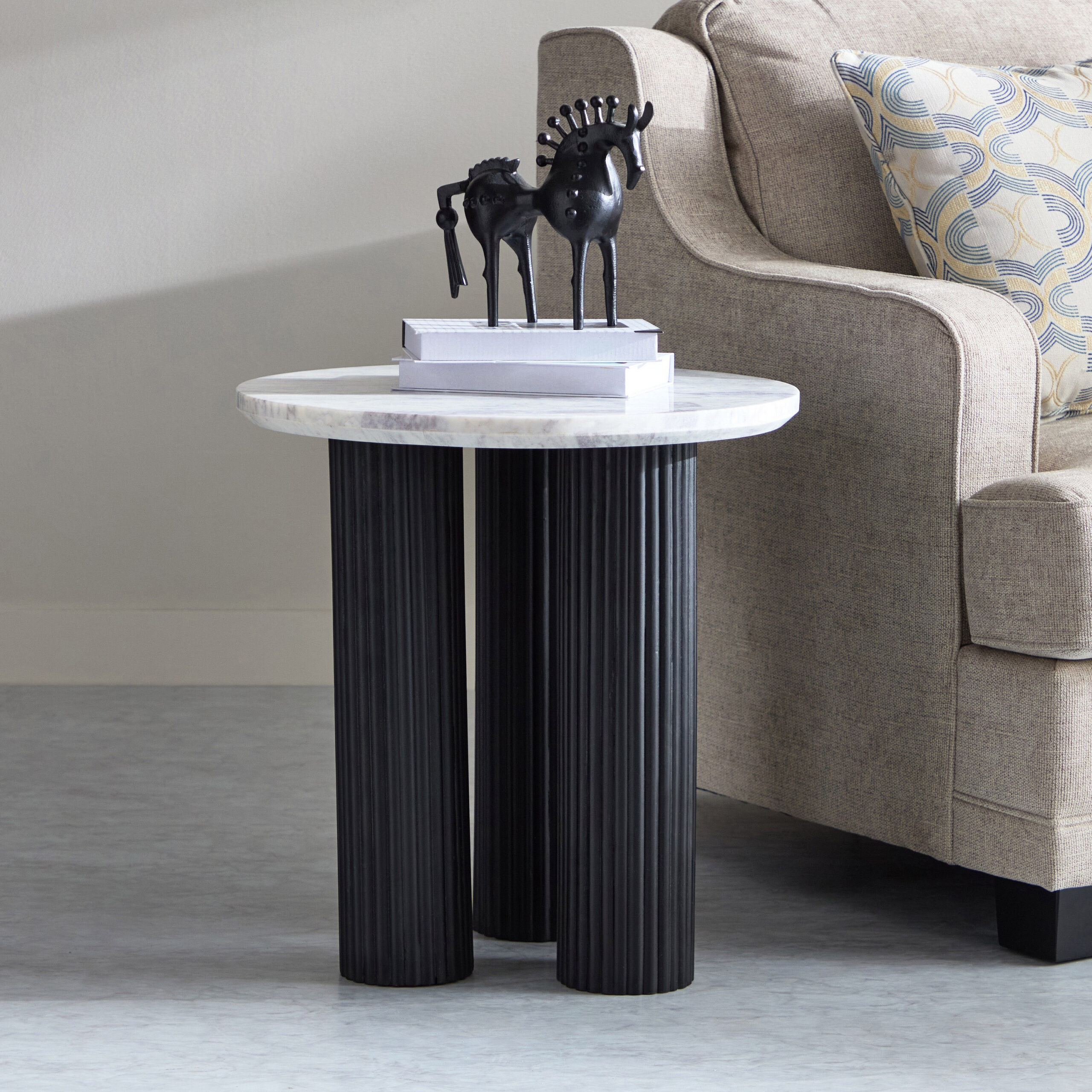 Cavon Darcy Nxt Genuine Marble Top End Table with Solid Wood Base