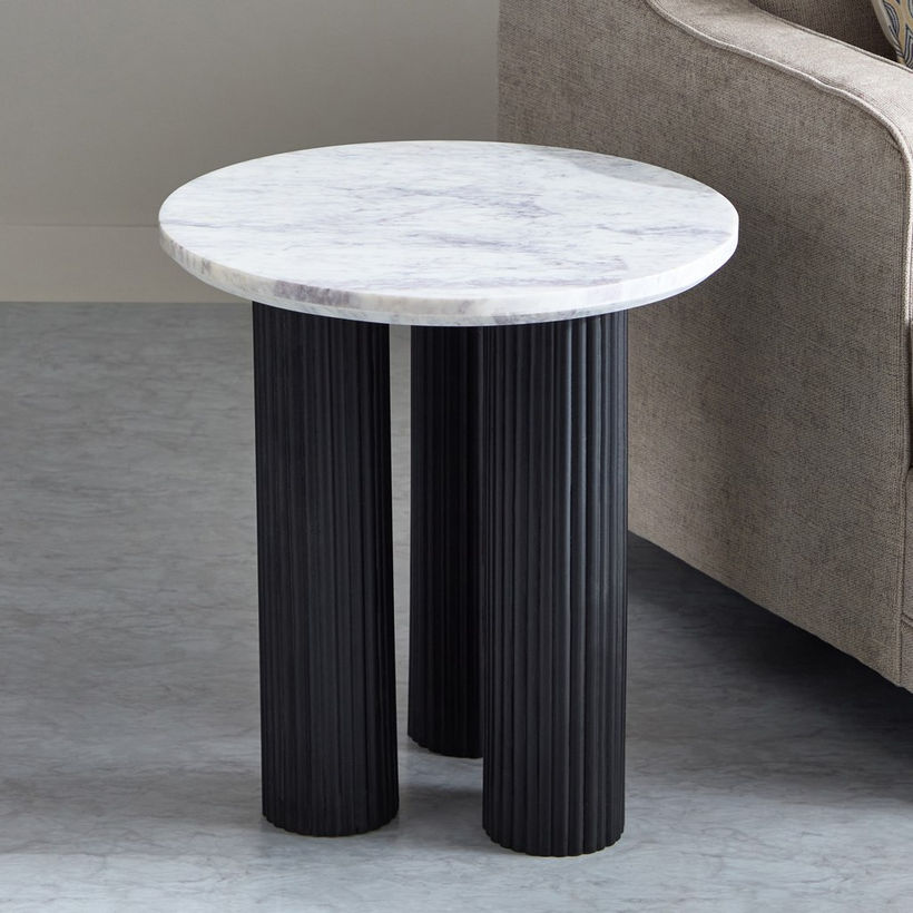 Cavon Darcy Nxt Genuine Marble Top End Table with Solid Wood Base - Image 3