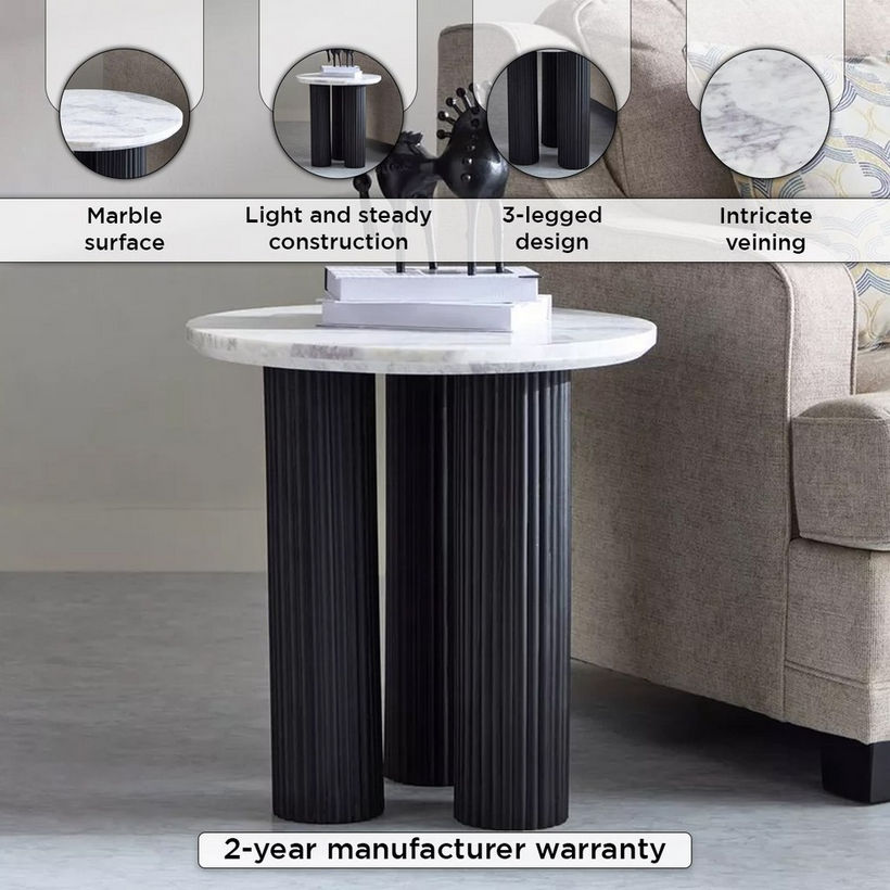 Cavon Darcy Nxt Genuine Marble Top End Table with Solid Wood Base - Image 5