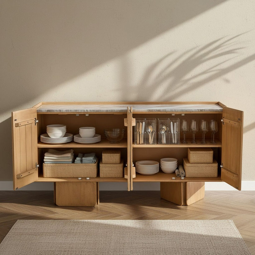 Cavon Bellmar 1.6 Meter 4-Door Solid Wood Sideboard with Genuine Marble Top - Image 4