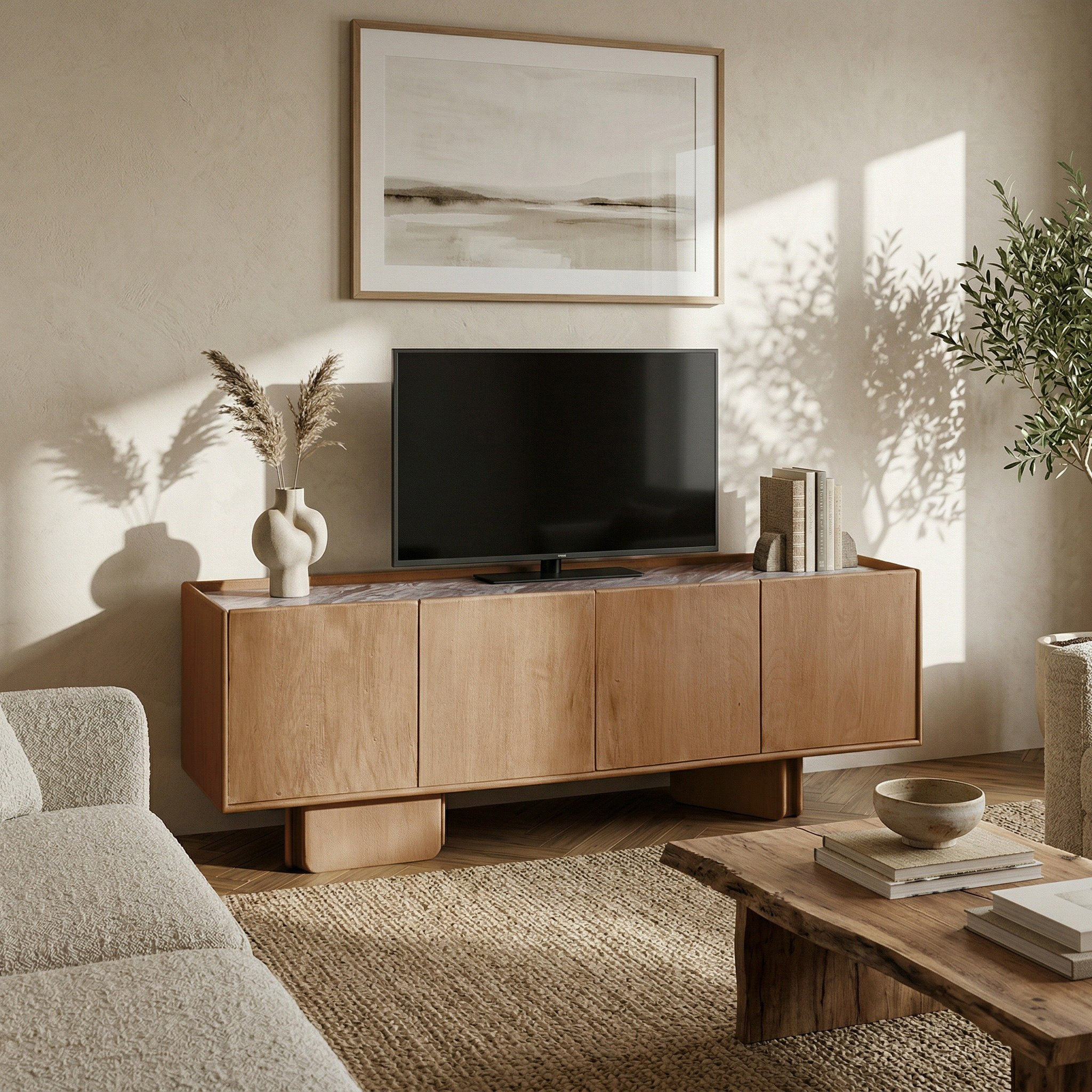 Cavon Bellmar 1.6 Meter Solid Wood TV Unit with Genuine Marble Top for TVs up to 70 inch