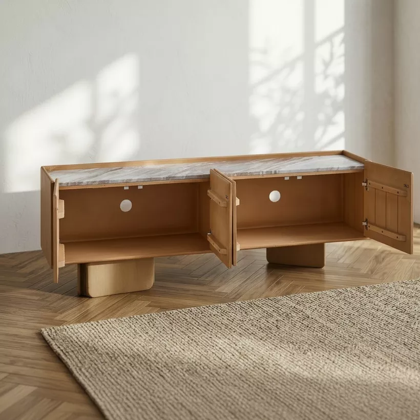 Cavon Bellmar 1.6 Meter Solid Wood TV Unit with Genuine Marble Top for TVs up to 70 inch - Image 5