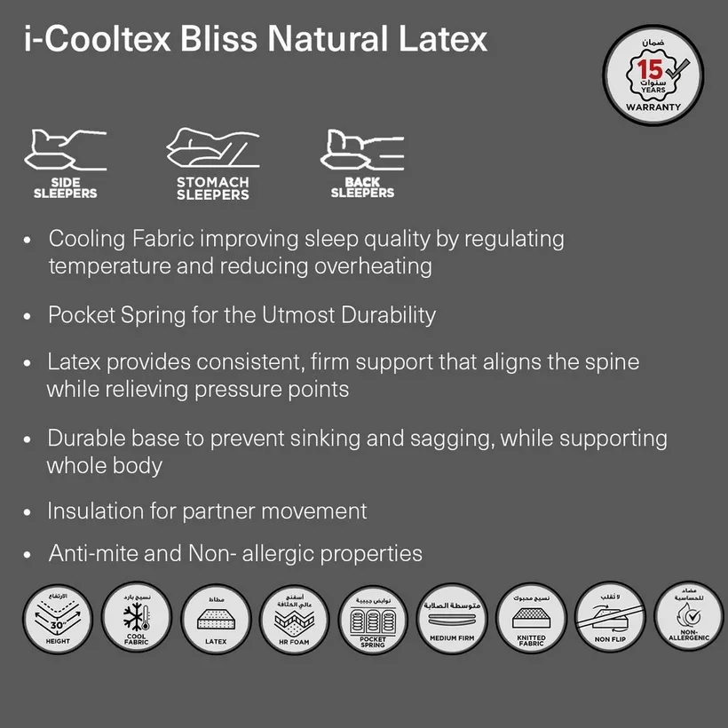 iCooltex Bliss Natural Latex Pocket Spring Queen Mattress - 155x205x30 cm - Image 15