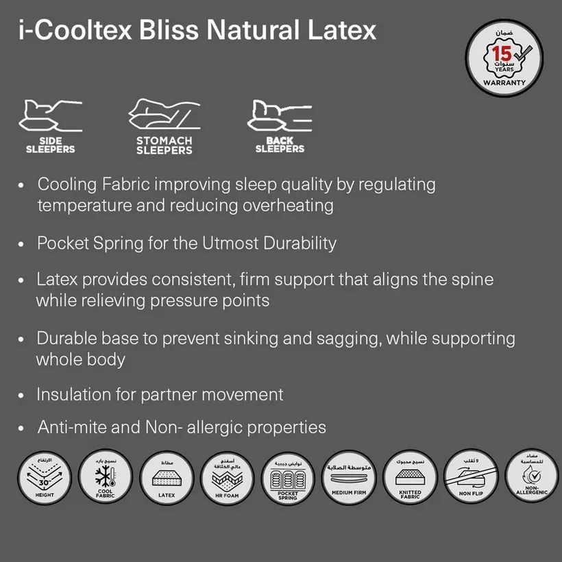 iCooltex Bliss Natural Latex Pocket Spring Queen Mattress - 140x200x30 cm - Image 15