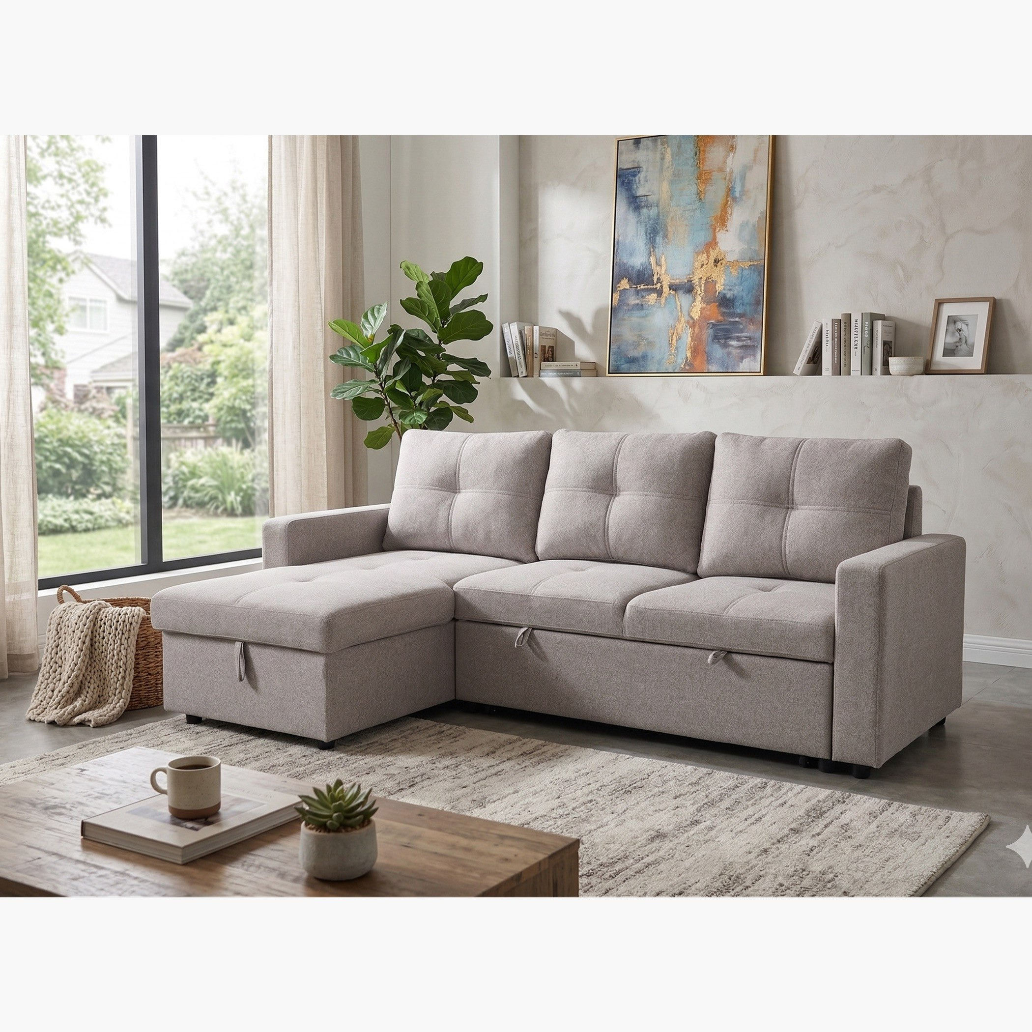 Movo Compacta 3-Seater Fabric Reversible Corner Sofa Bed with Storage