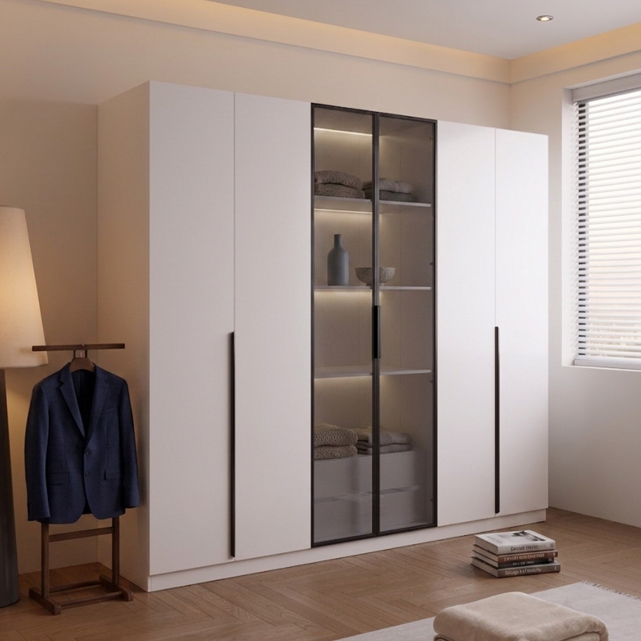 Marwell 6 Door Transparent Glass Wardrobe with 2 Drawers