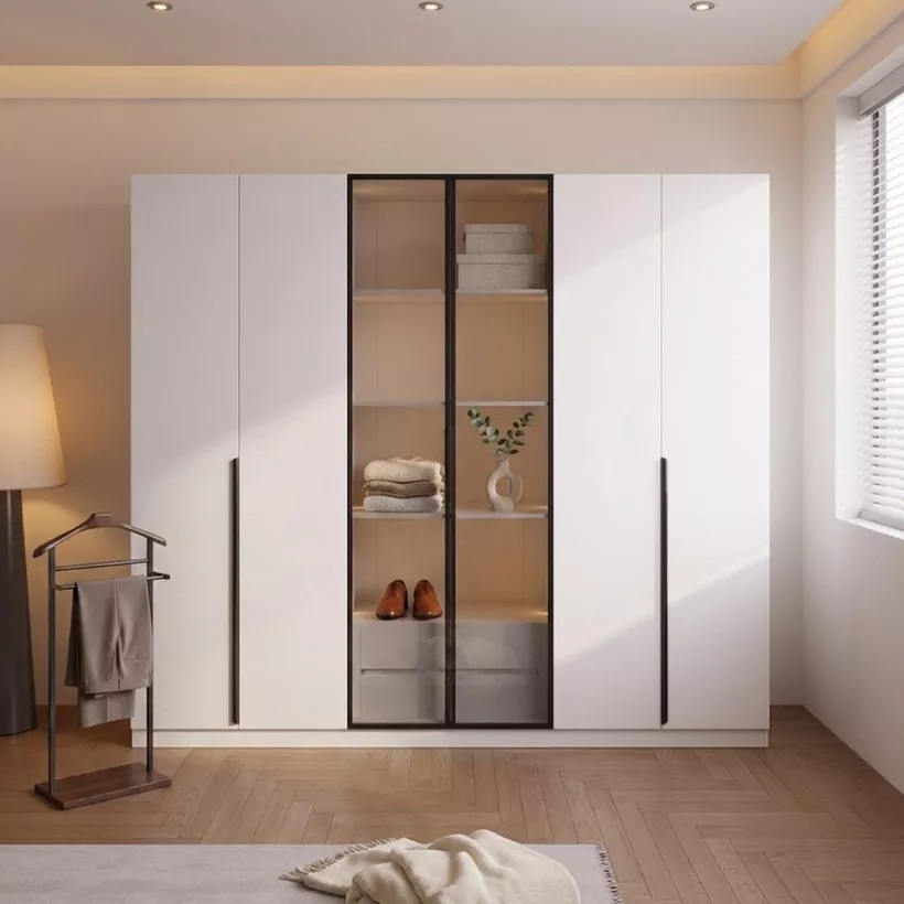 Marwell 6 Door Transparent Glass Wardrobe with 2 Drawers - Image 3