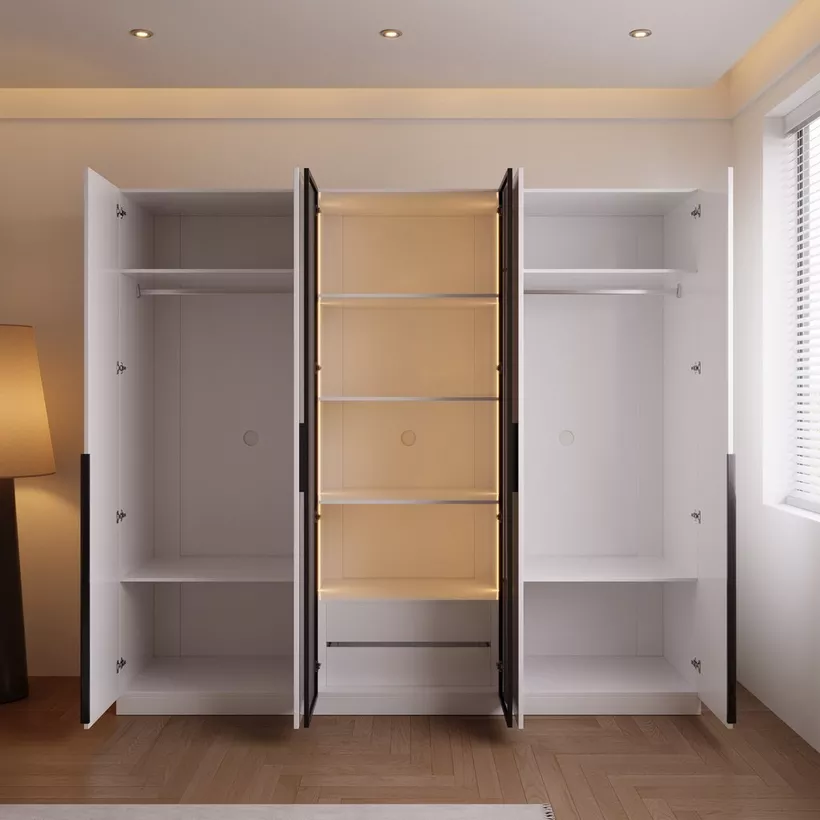Marwell 6 Door Transparent Glass Wardrobe with 2 Drawers - Image 4